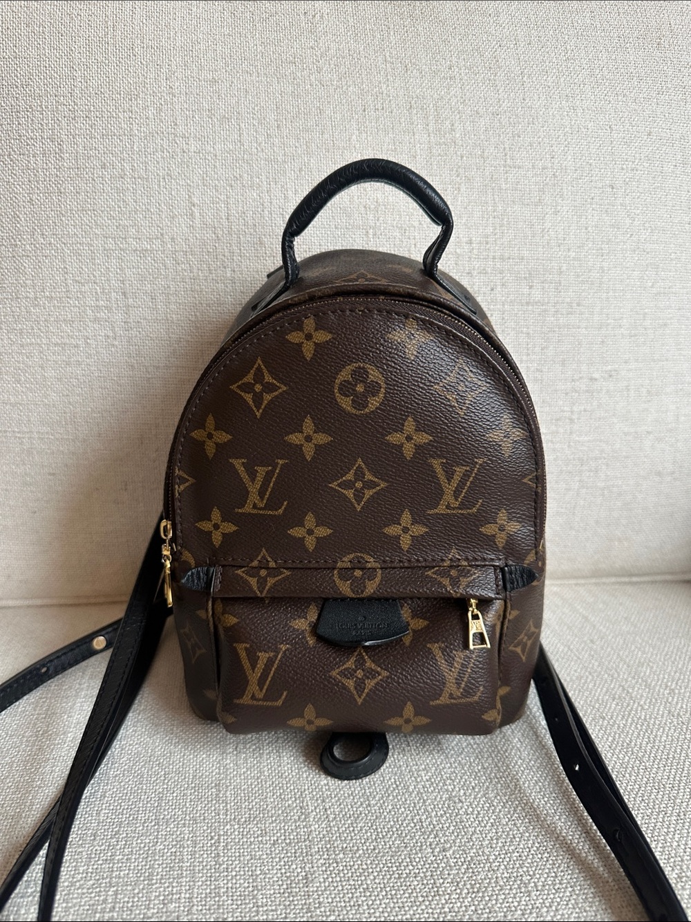 Louis Vuitton Brown Monogram Backpack with Black Straps and Gold Hardware